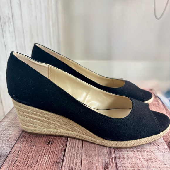 Bandolino Shoes - Bandolino | Black Wedge Peep Toe Espadrilles